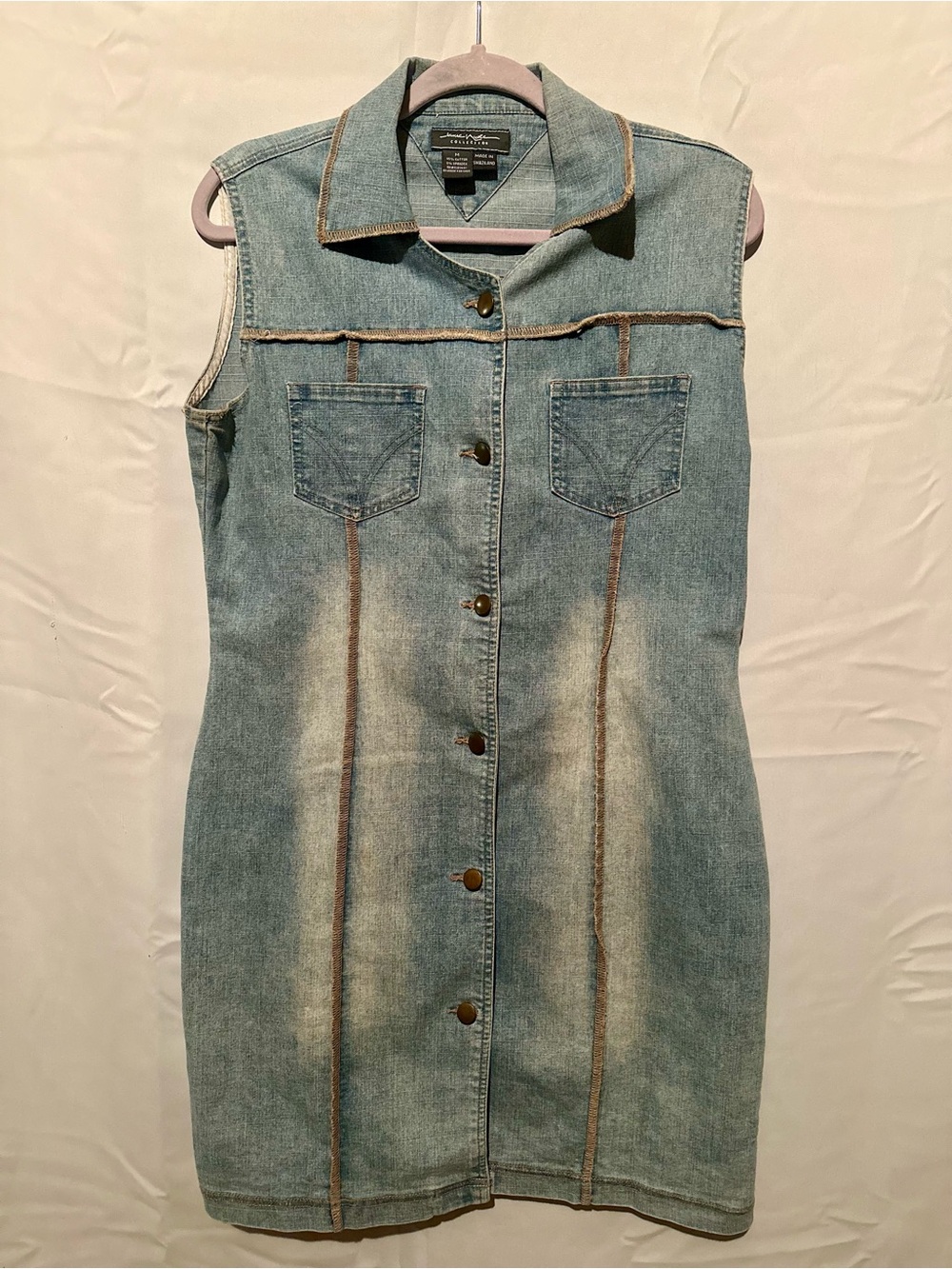 Vintage Y2K Jamie Nicole Denim Dress Sleeveless Button Front Frayed Grunge Med.